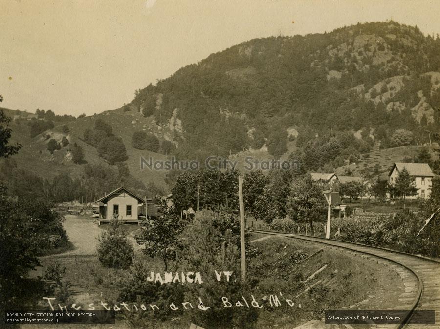 Postcard: The Station and Bald Mountain, Jamaica, Vermont